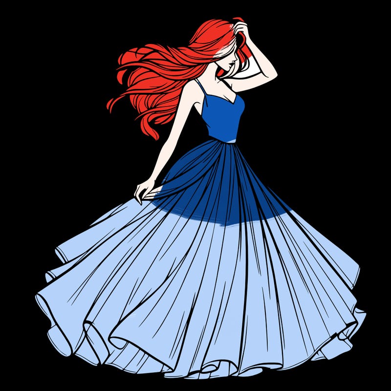 realistic woman with dress flowing in the wind