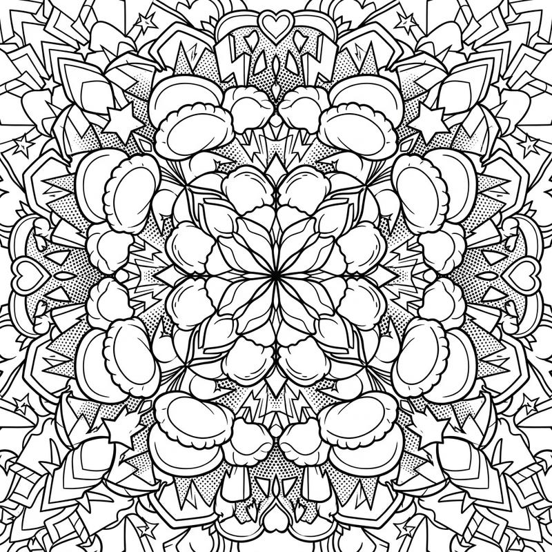 Explore a truly unique coloring experience with this Gnocchi Pop Art Mandala. This intricate design blends the comfort of delicious gnocchi with the vibrant energy of Pop Art, all within a mesmerizing circular pattern.