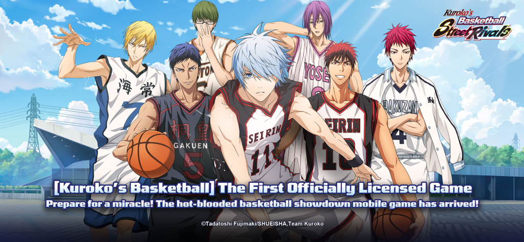 Official poster of Kuroko's Basketball Street Rivals mobile game featuring the Generation of Miracles and Seirin team members
