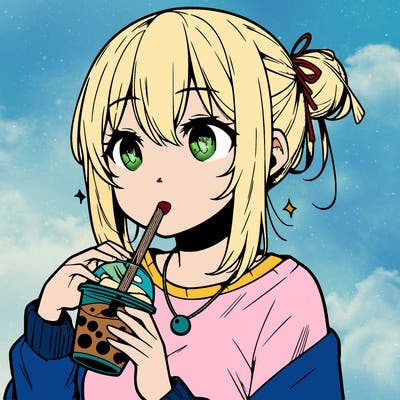 manga character drinking boba