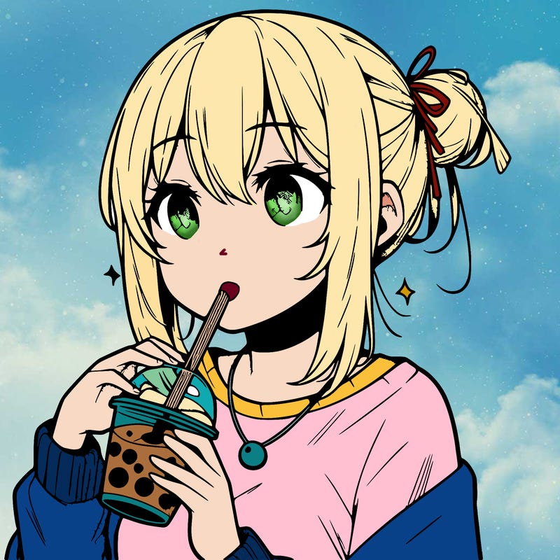 manga character drinking boba