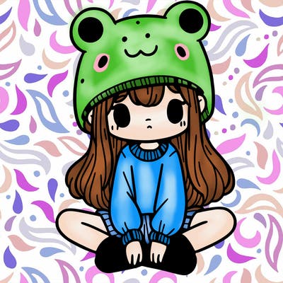 a girl wearing a frog hat and some frog socks