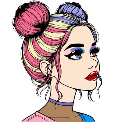 realistic girl with buns on the top of her head