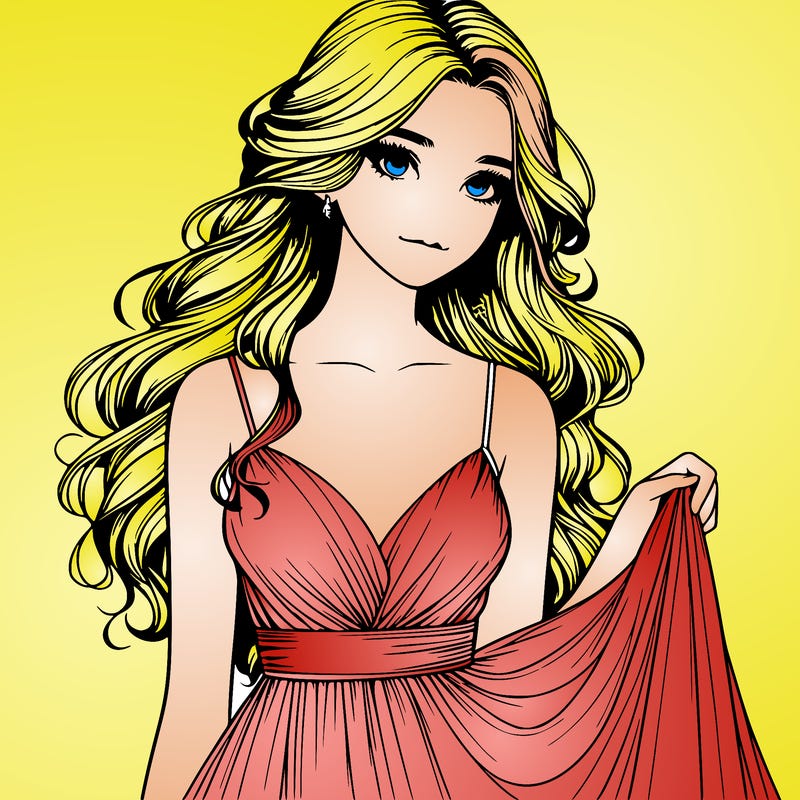 realistic girl in flowy silky prom dress