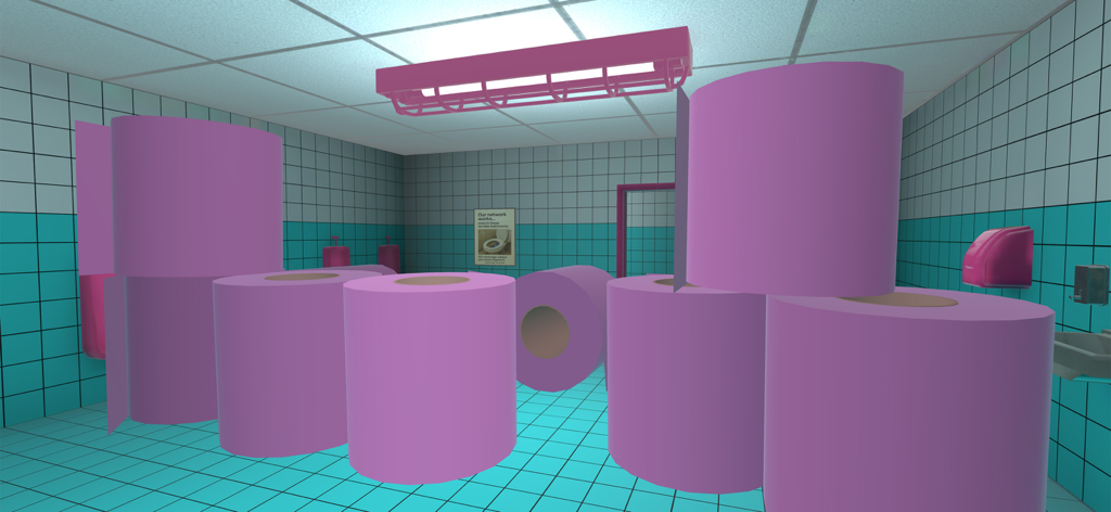 Toilet 8 - Giant pink toilet paper rolls in a tiled bathroom from the game Toilet 8