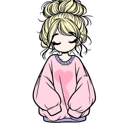 girl with baggy sweatshirt and messy bun