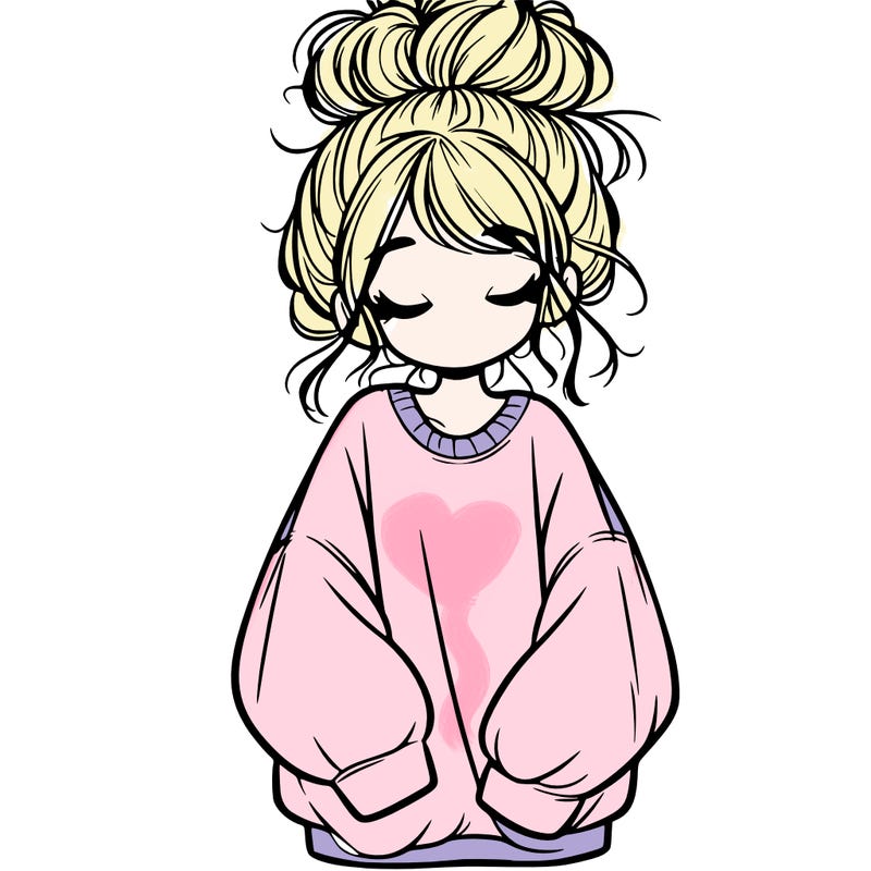 girl with baggy sweatshirt and messy bun