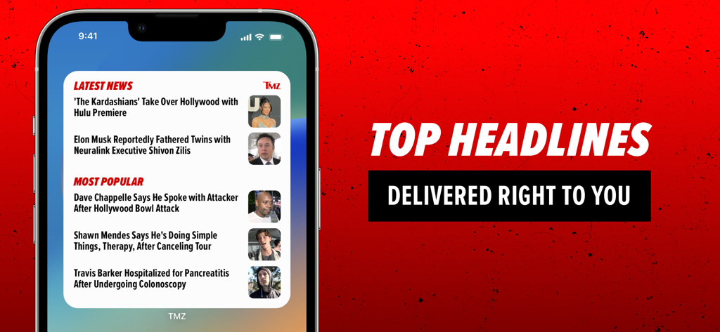 TMZ - TMZ news widget showing top celebrity headlines and breaking news