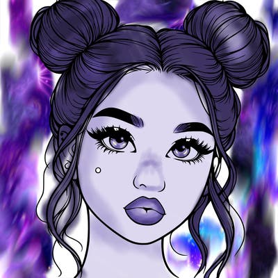 realistic girl with two buns on her hair and lips