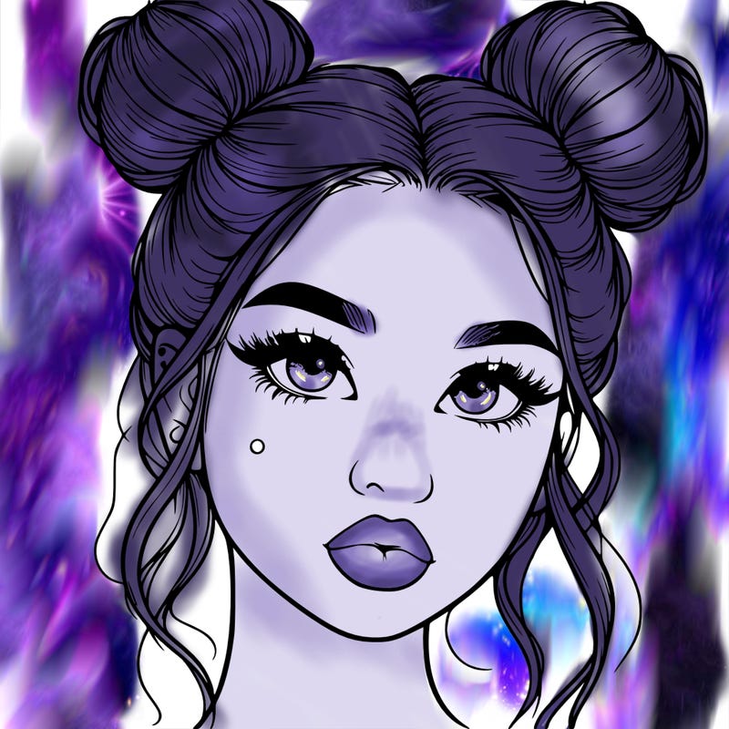 realistic girl with two buns on her hair and lips