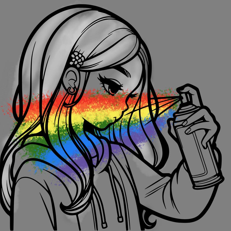 a realistic girl spray painting