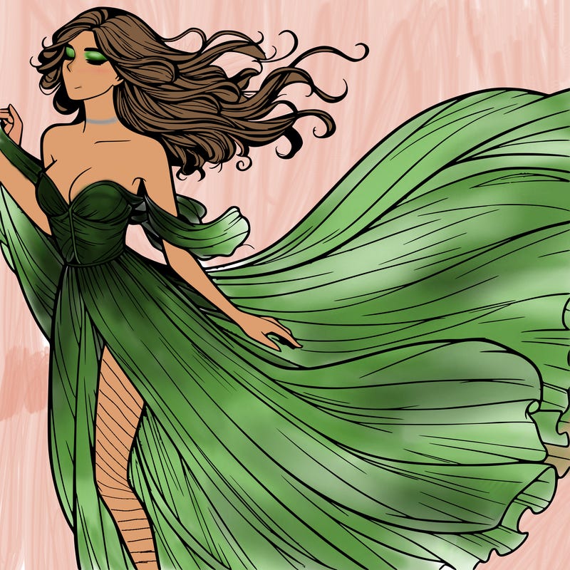 realistic woman in dress flowing the the wind