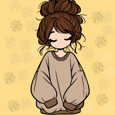 girl with baggy sweatshirt and messy bun