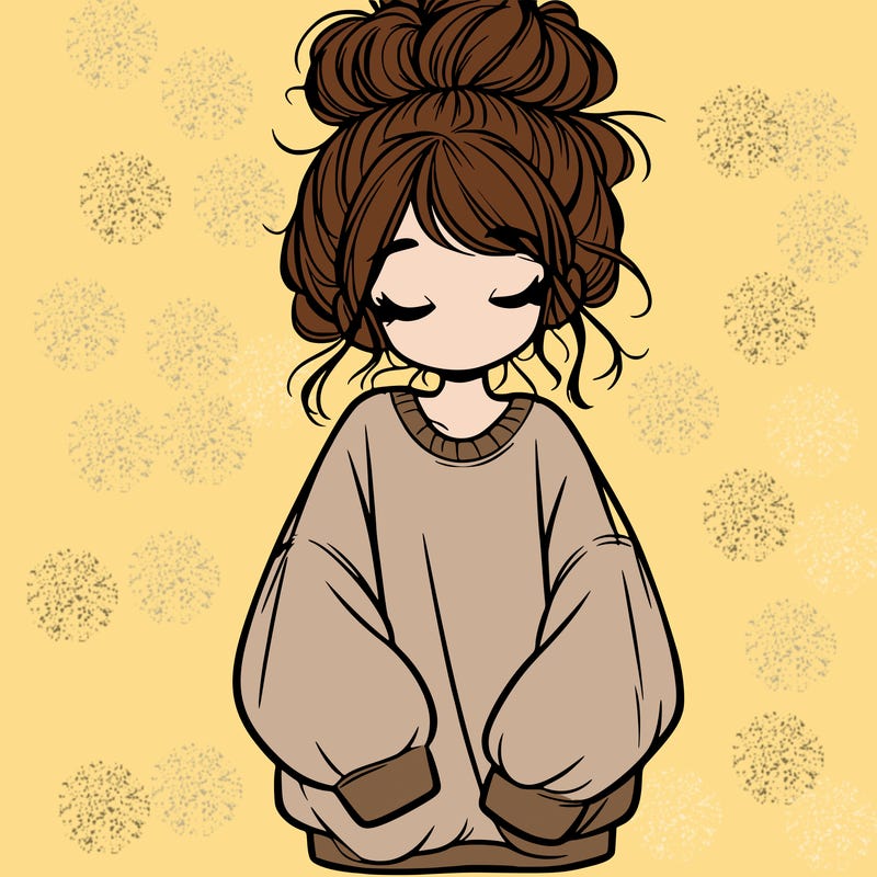 girl with baggy sweatshirt and messy bun