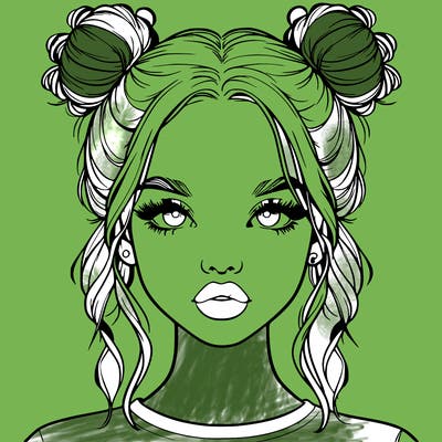 realistic girl with two buns in hair and lips