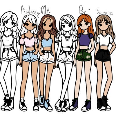 a group of girls wearing crop tops and shorts