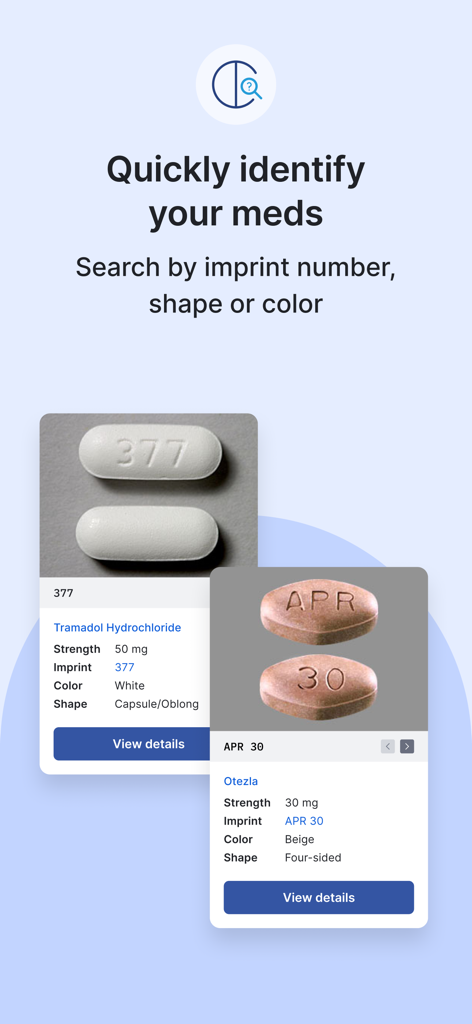 Drugs.com Medication Guide - Drugs.com pill identifier tool showing identification of medications by imprint shape and color