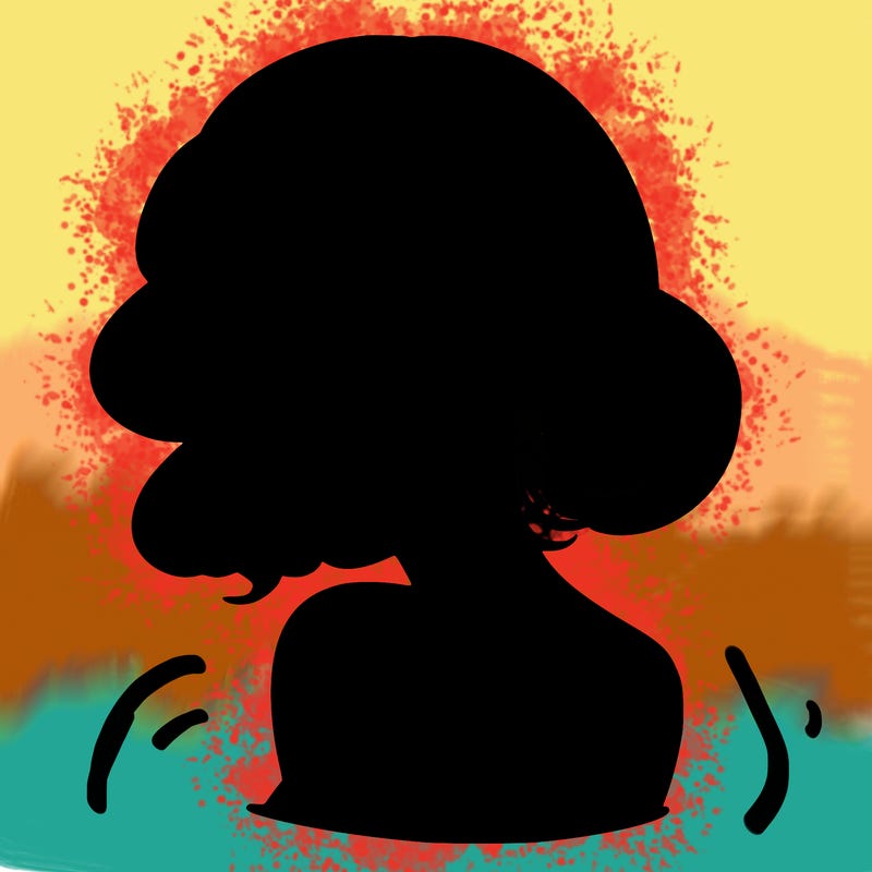 portrait of a woman looking over her shoulder smirking