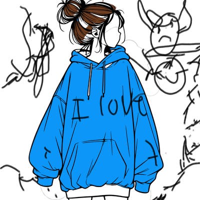 realistic girl with a oversized sweatshirt on and a bun