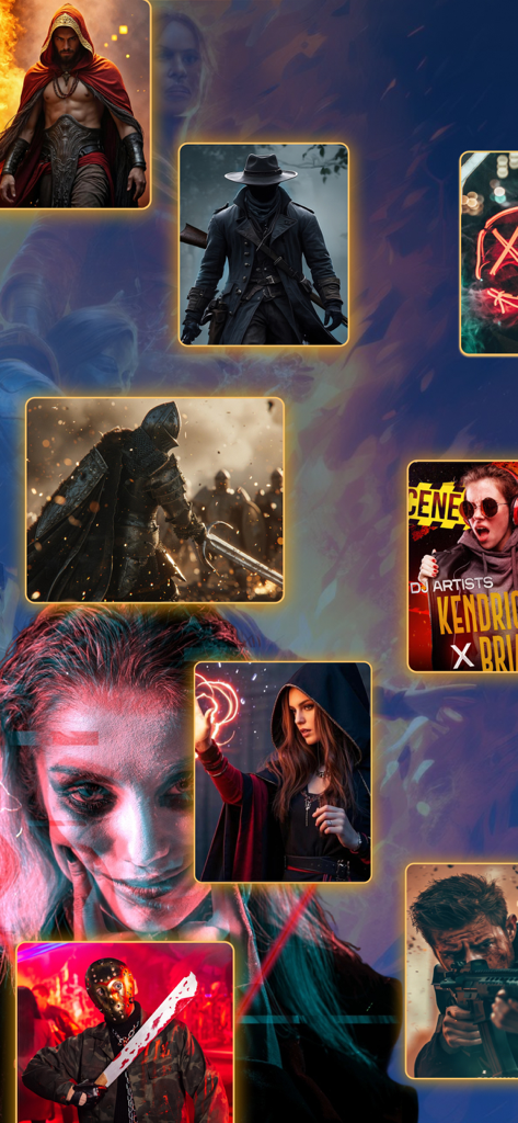 Collage of diverse cinematic characters and movie scenes used as visual references for film study