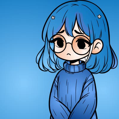 sad girl with glasses in a sweater