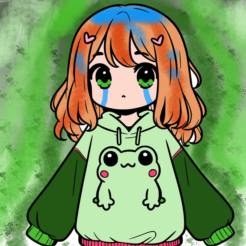 girl wearing frogging sweatshirt