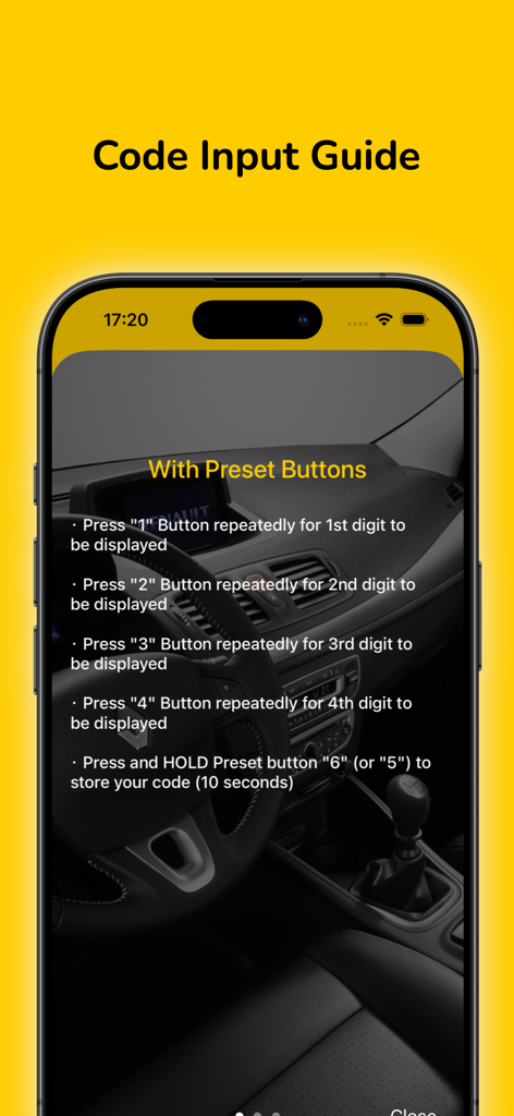 Radio Code for Renault Stereo - Step-by-step instructions for entering a Renault radio code using stereo preset buttons