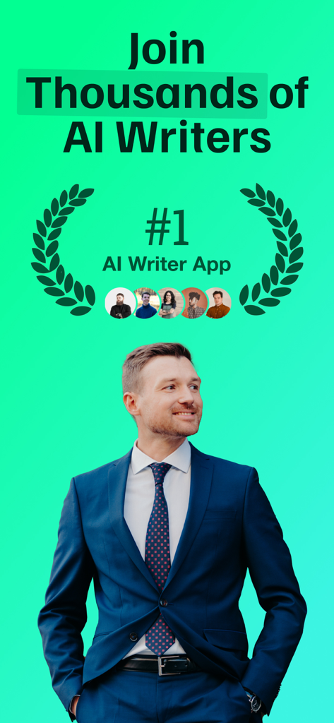 Texting AI Message Generator - A professional man in a suit representing the number one ranked AI writer app with social proof