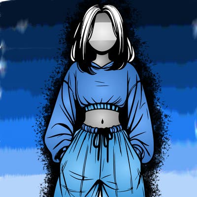 realistic girl faceless with baggy pants and a crop top