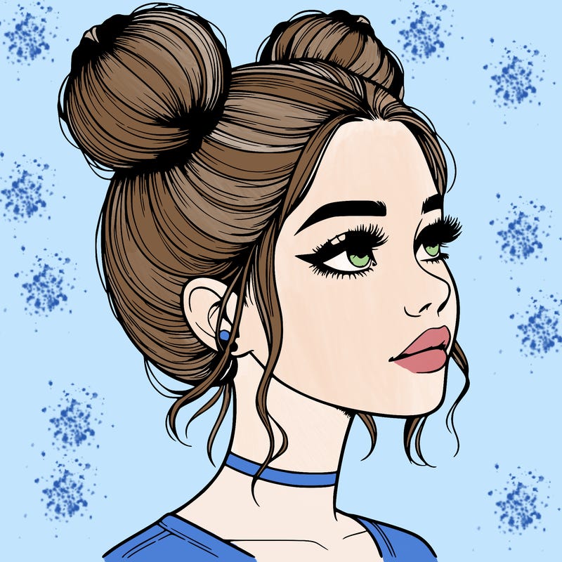 realistic girl with buns on the top of her head