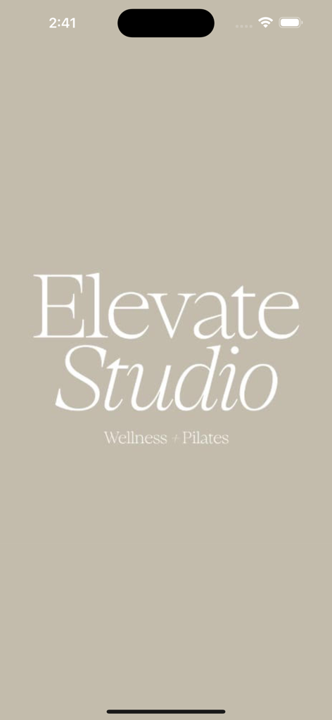 Elevate Studio App - Pantalla de inicio de la aplicación Elevate Studio con marca de Bienestar y Pilates.