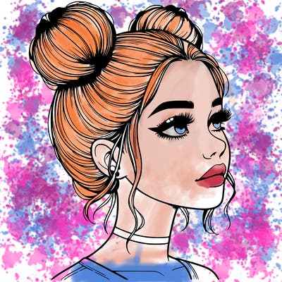 realistic girl with buns on the top of her head