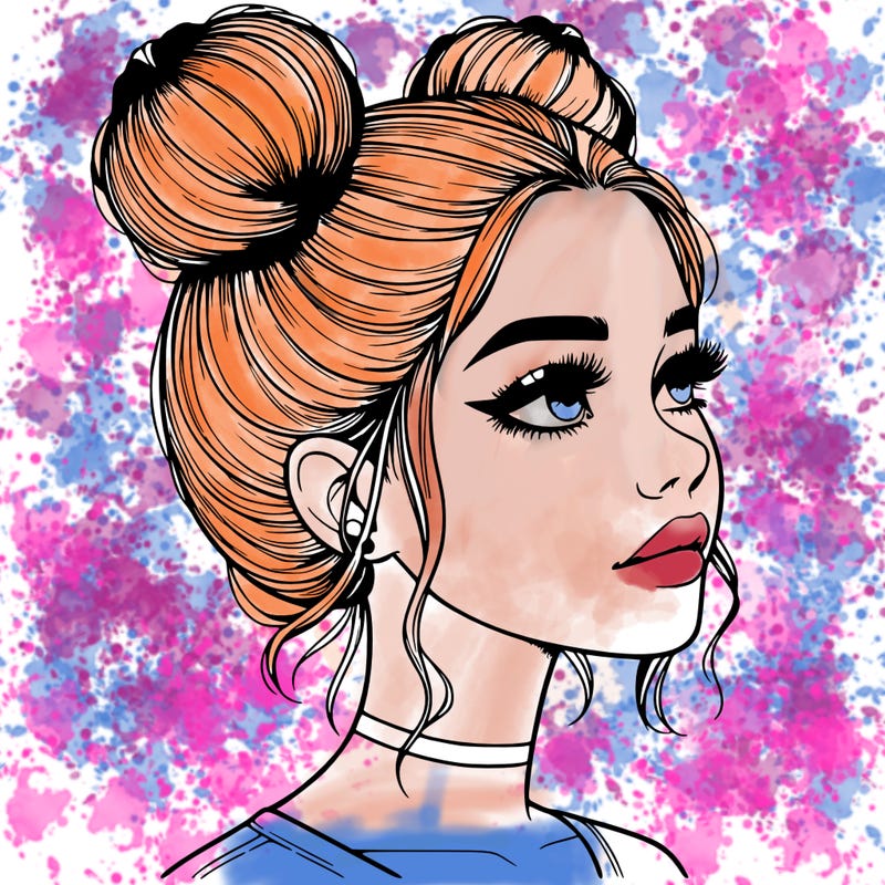 realistic girl with buns on the top of her head