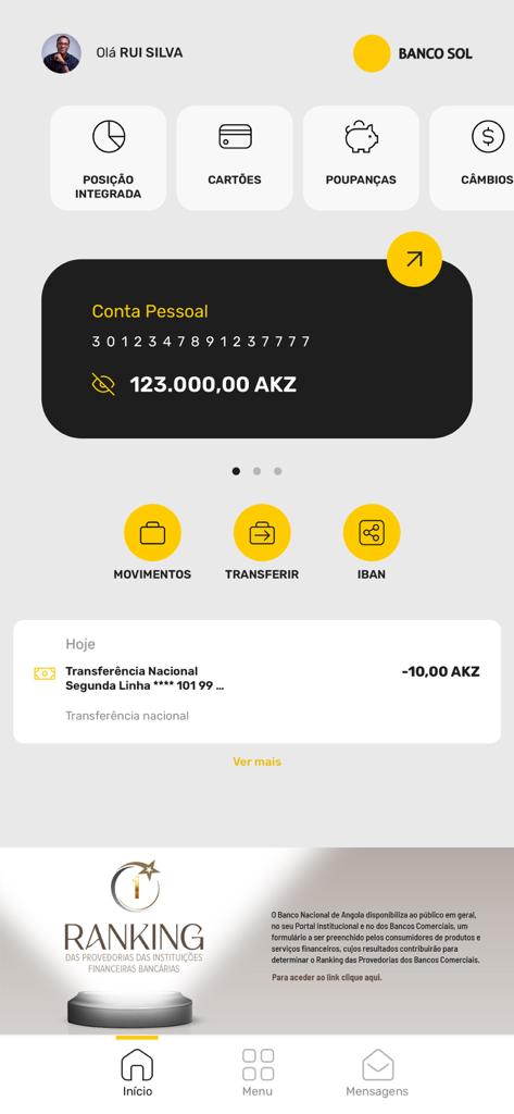 Sol Kumbu - Sol Kumbu mobile banking app home screen showing account balance and transaction history