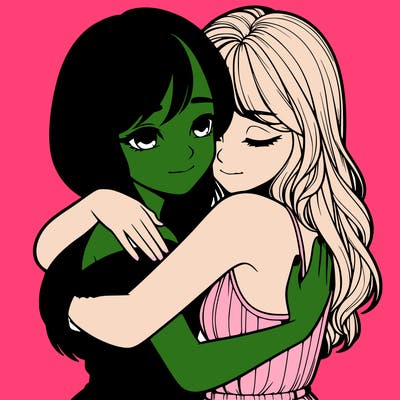 realistic girls hugging