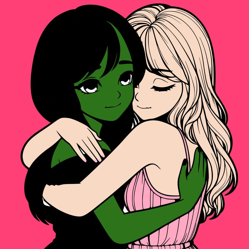 realistic girls hugging