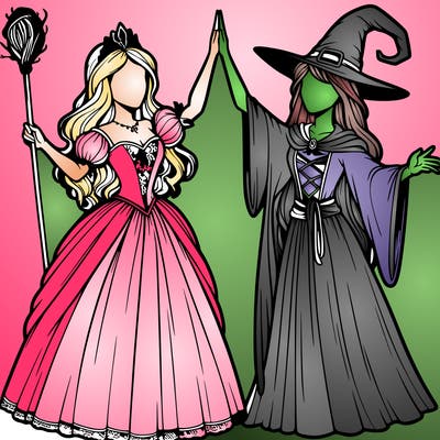detailed realistic split of a princess and a witch