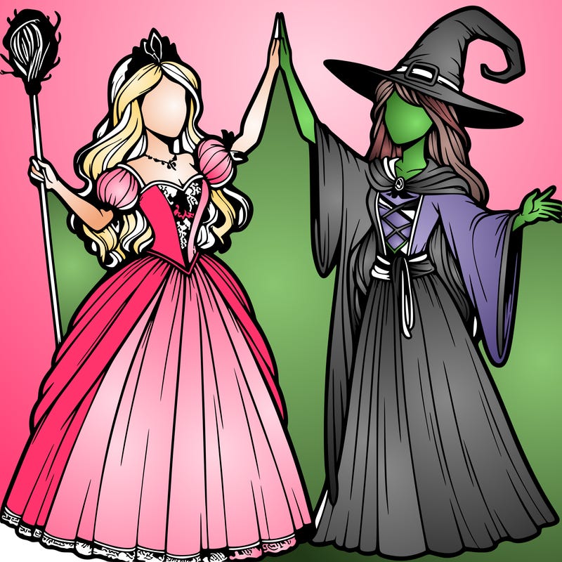 detailed realistic split of a princess and a witch