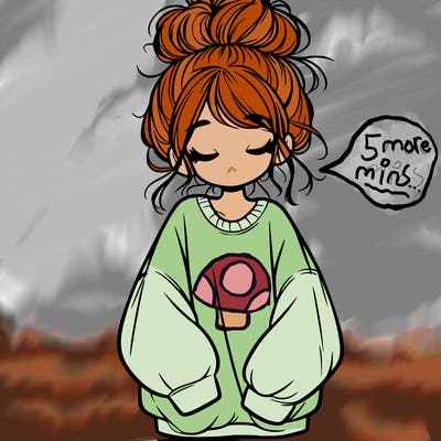 girl with baggy sweatshirt and messy bun