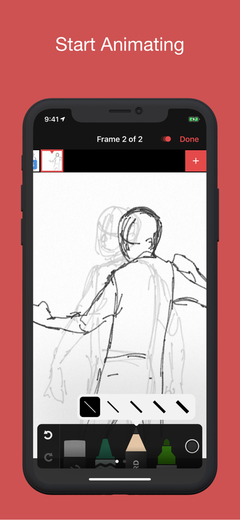 Animatic - Animatic app screen showing a hand drawn sketch and animation tools
