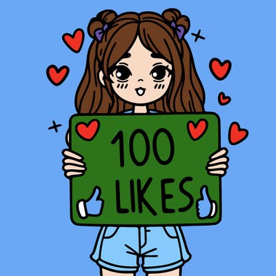 girl holding a sign saying 100 likes