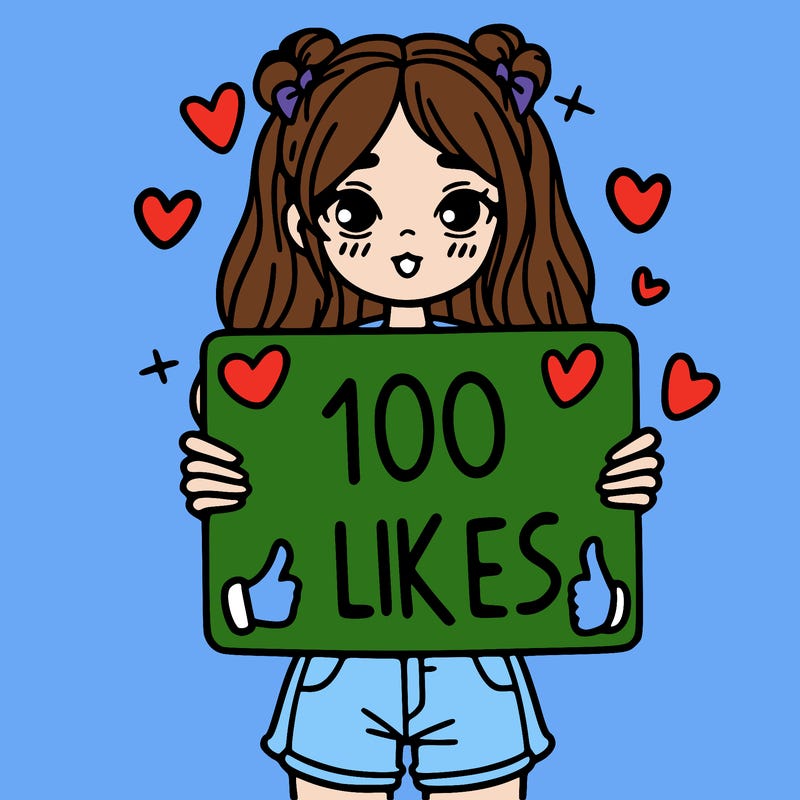 girl holding a sign saying 100 likes