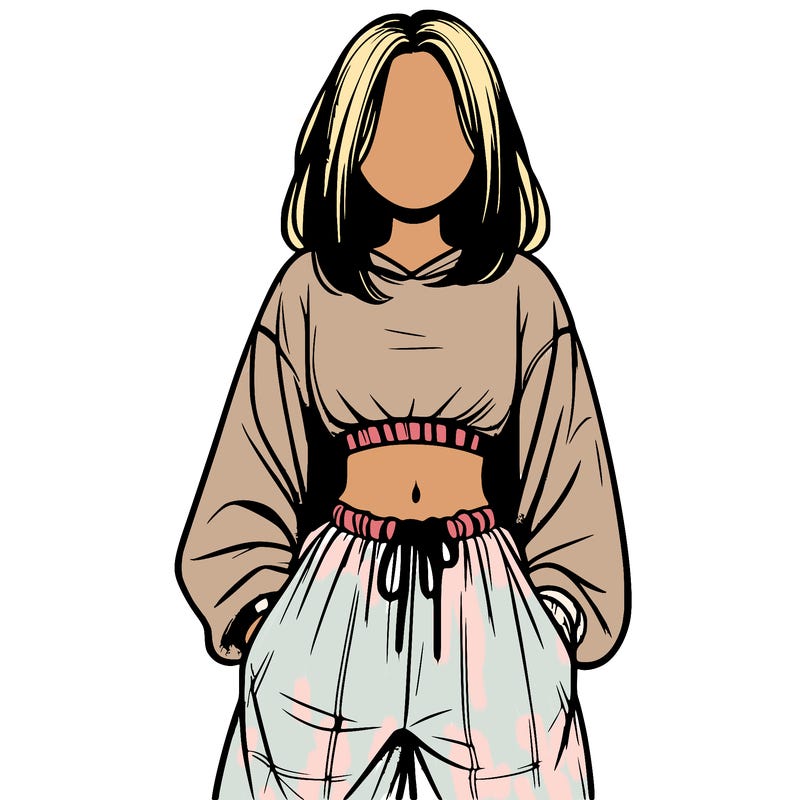 realistic girl faceless with baggy pants and a crop top