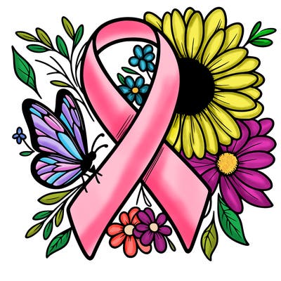 cancer awareness symbol with flowers and butterflies