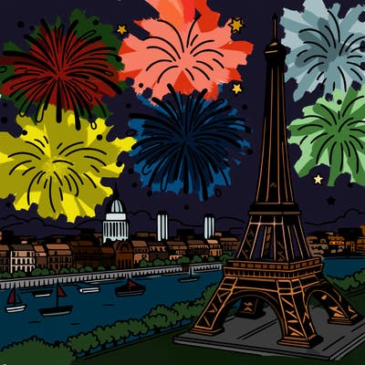 tour eiffel with fireworks
