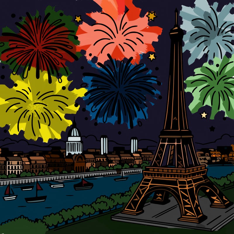 tour eiffel with fireworks