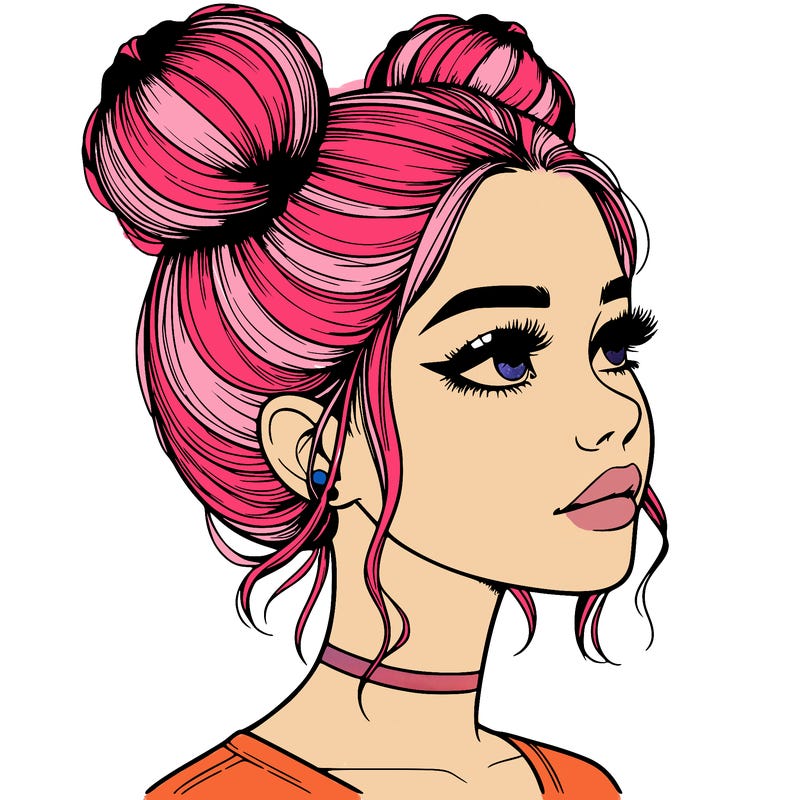 realistic girl with buns on the top of her head