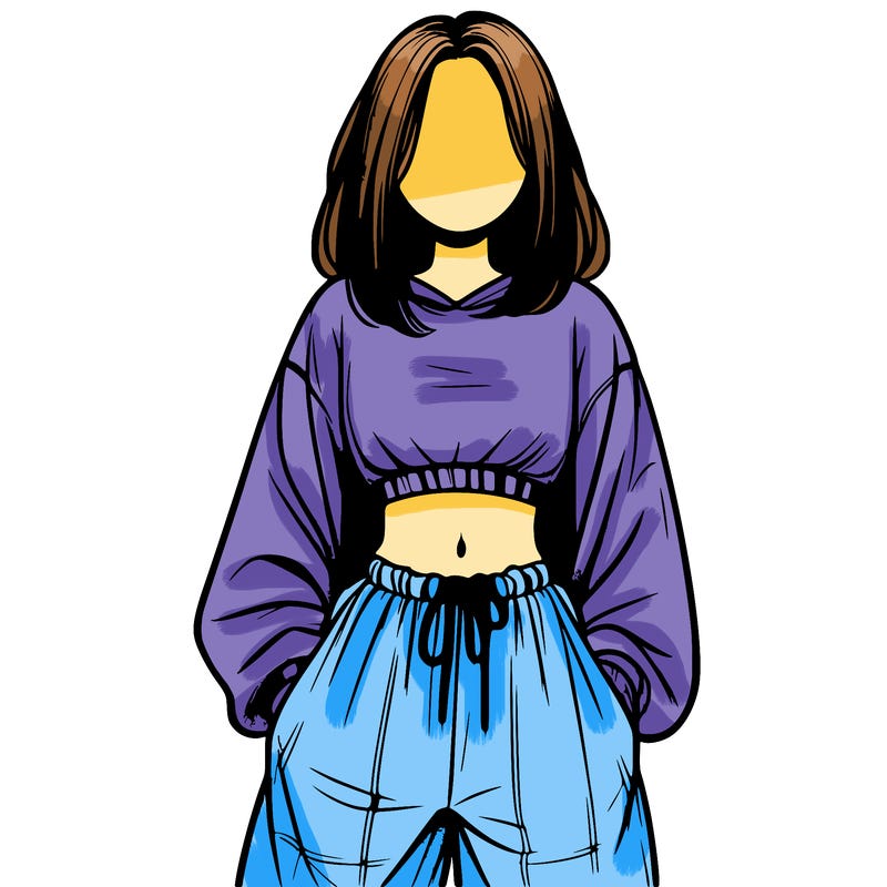 realistic girl faceless with baggy pants and a crop top