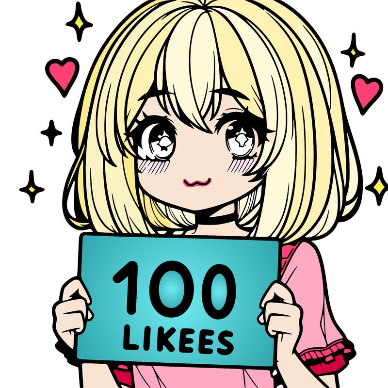 anima girl holding a 100 likes sign in her hand
