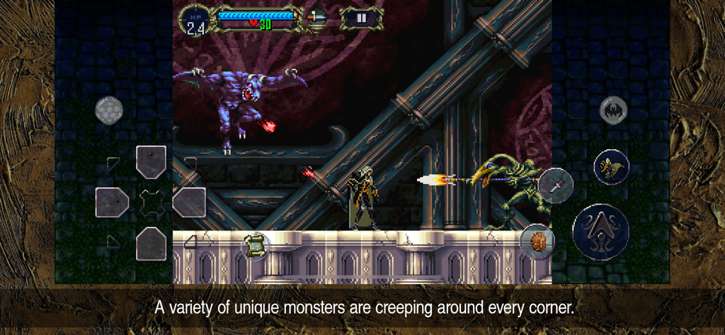 Castlevania: SotN - Alucard fighting monsters in the mobile version of Castlevania Symphony of the Night